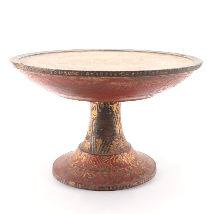 Southeast Asian Polychromed and Parcel Gilt Wood Offering Stand