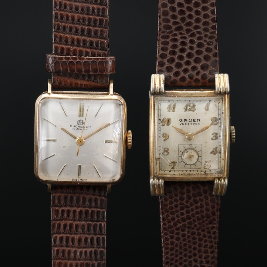 Vintage Bucherer and Gruen Veri-Thin Stem Wind Wristwatches