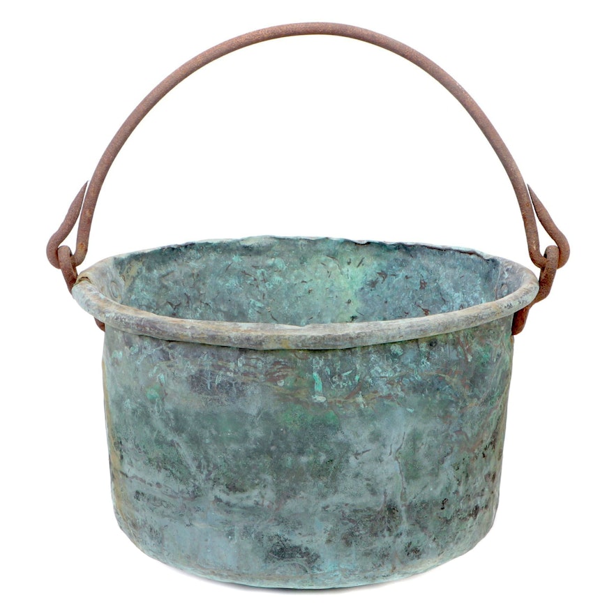 Verdigris Copper and Iron Apple Butter Kettle, Late 19th/Early 20th Century