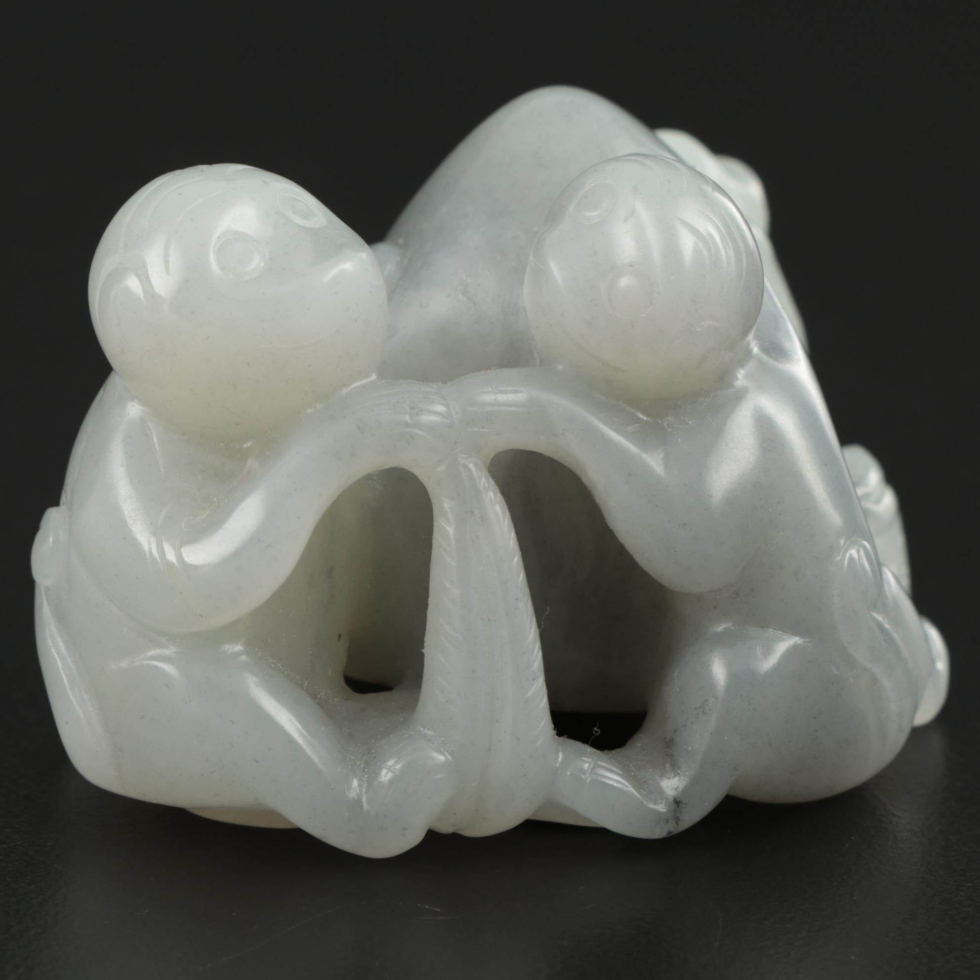 Chinese Carved Nephrite Monkeys Figurine