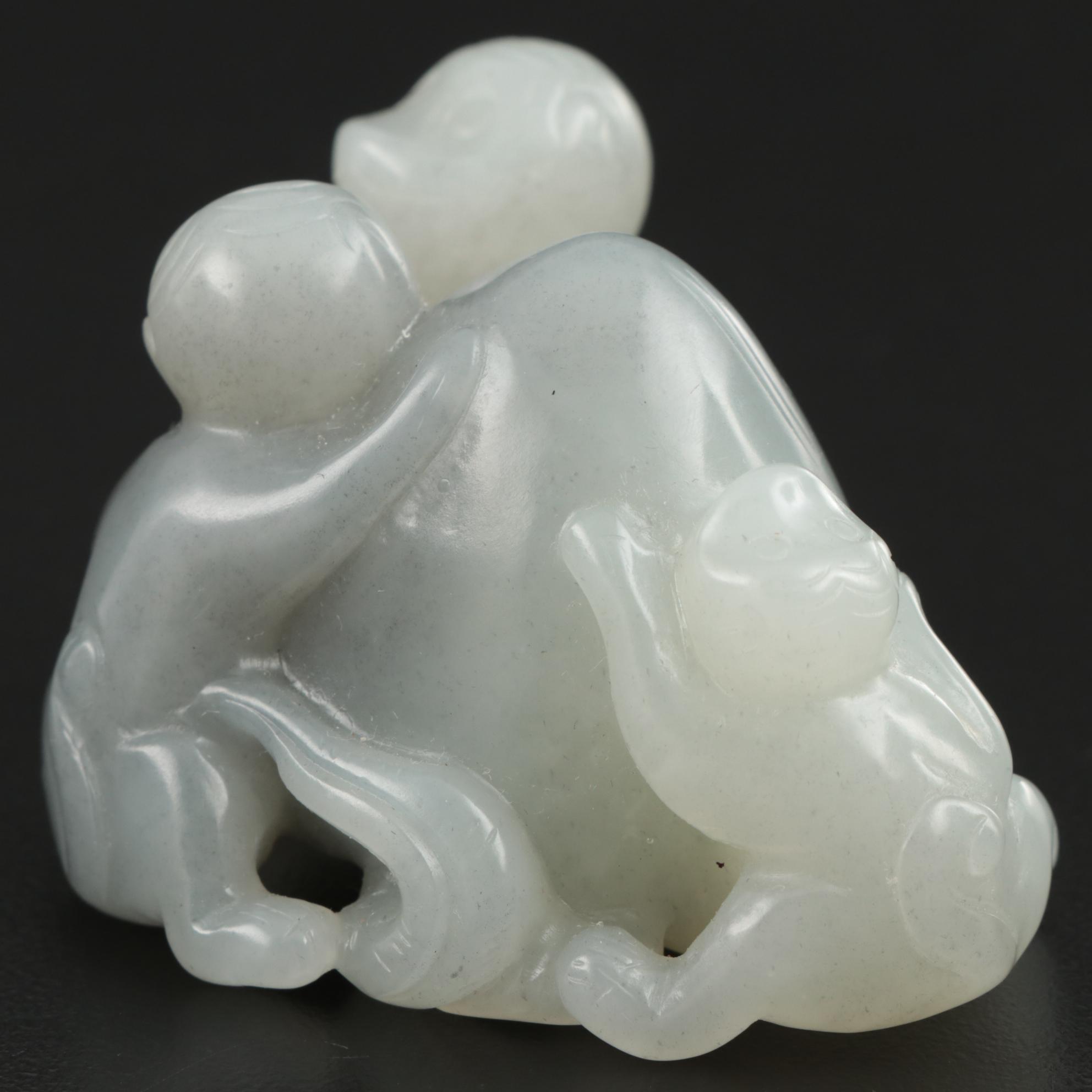Chinese Carved Nephrite Monkeys Figurine