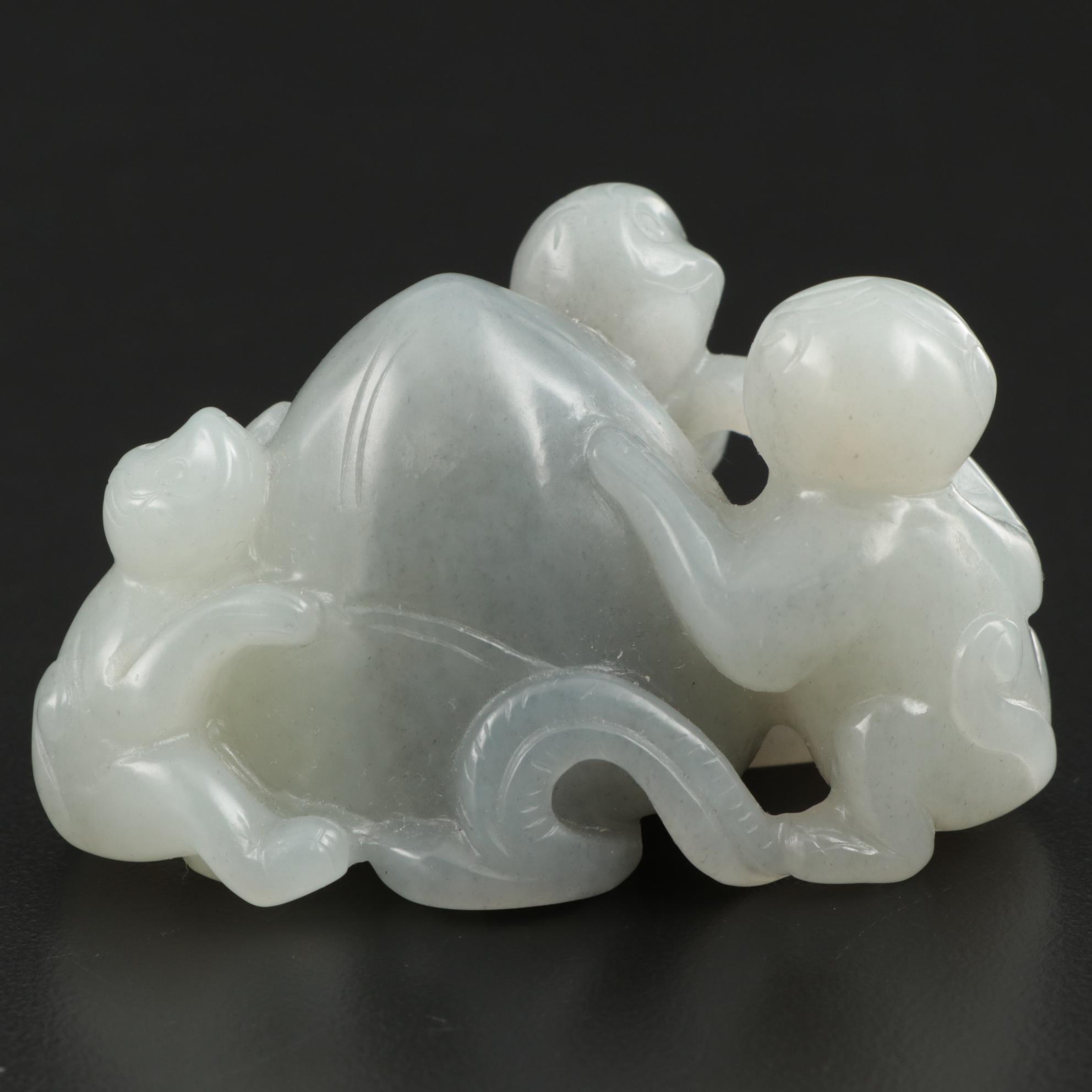 Chinese Carved Nephrite Monkeys Figurine