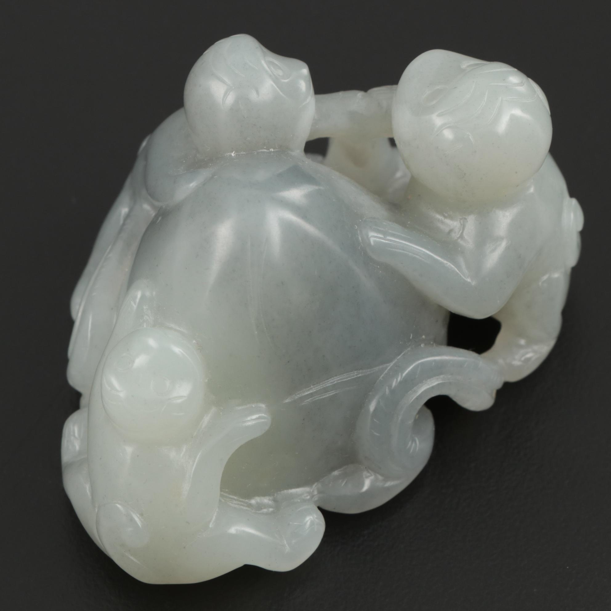 Chinese Carved Nephrite Monkeys Figurine