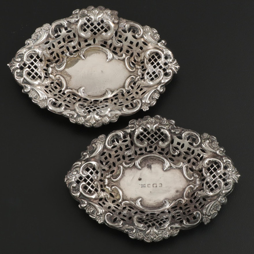 Thomas Bishton of Birmingham Pierced Sterling Silver Nut Bowls, 1905