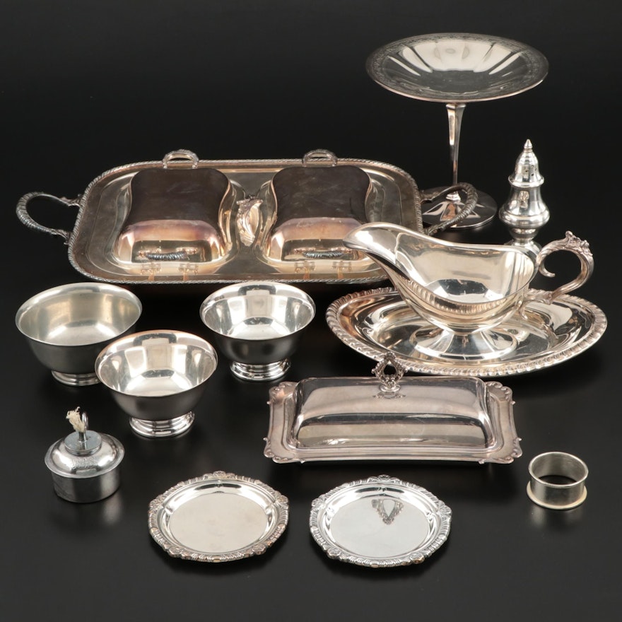 Crescent and Other Silver Plate Serveware and Table Accessories