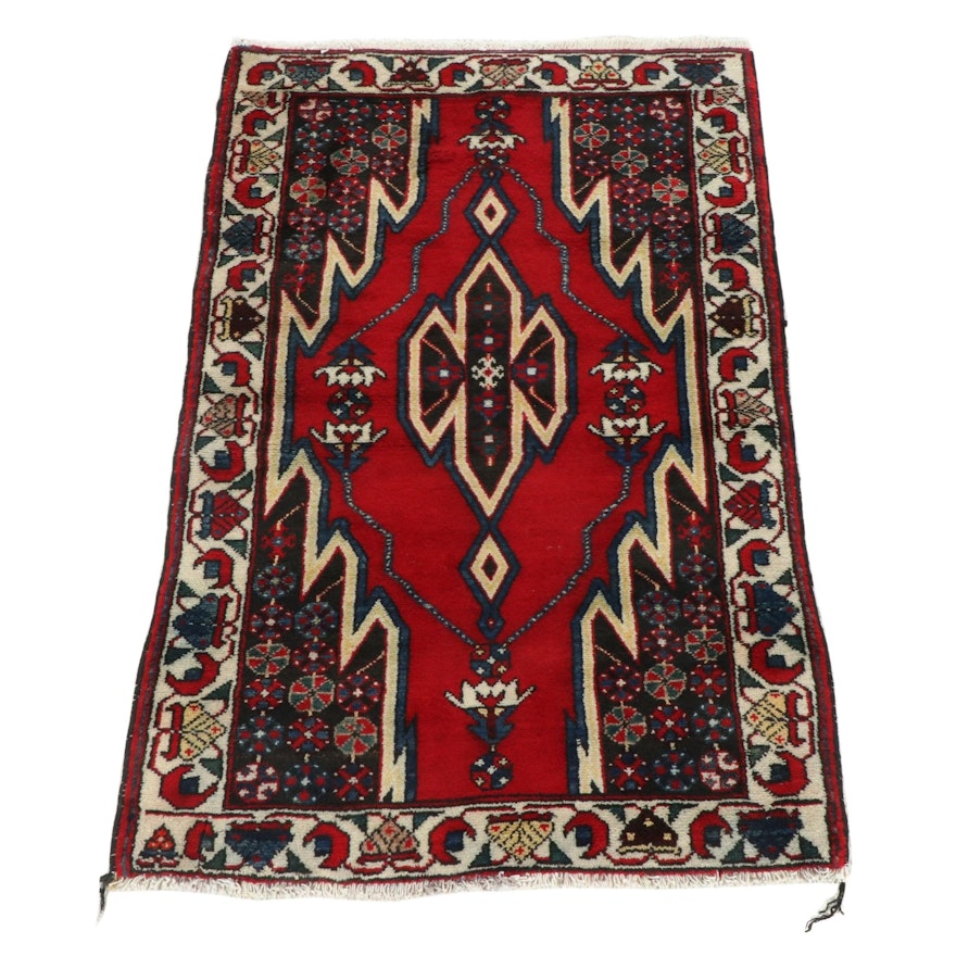 2'8 x 4'2 Hand-Knotted Persian Hamadan Rug