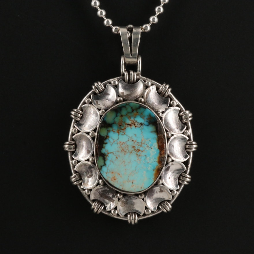 Sterling and 835 Silver Turquoise Necklace