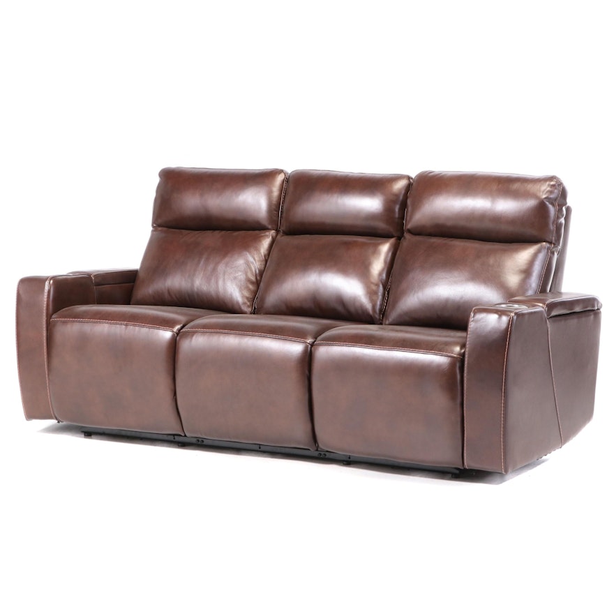 Contemporary Faux Leather Pillow Back Electric Reclining Theater Seating