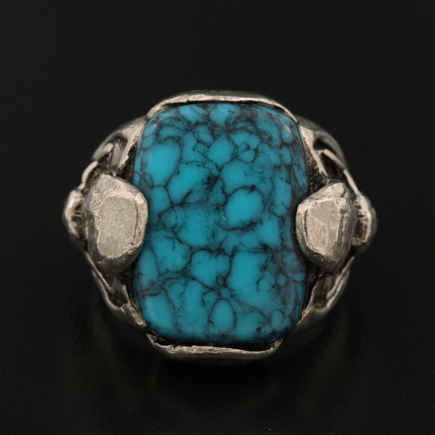 Faux Turquoise Ring with Western Motif