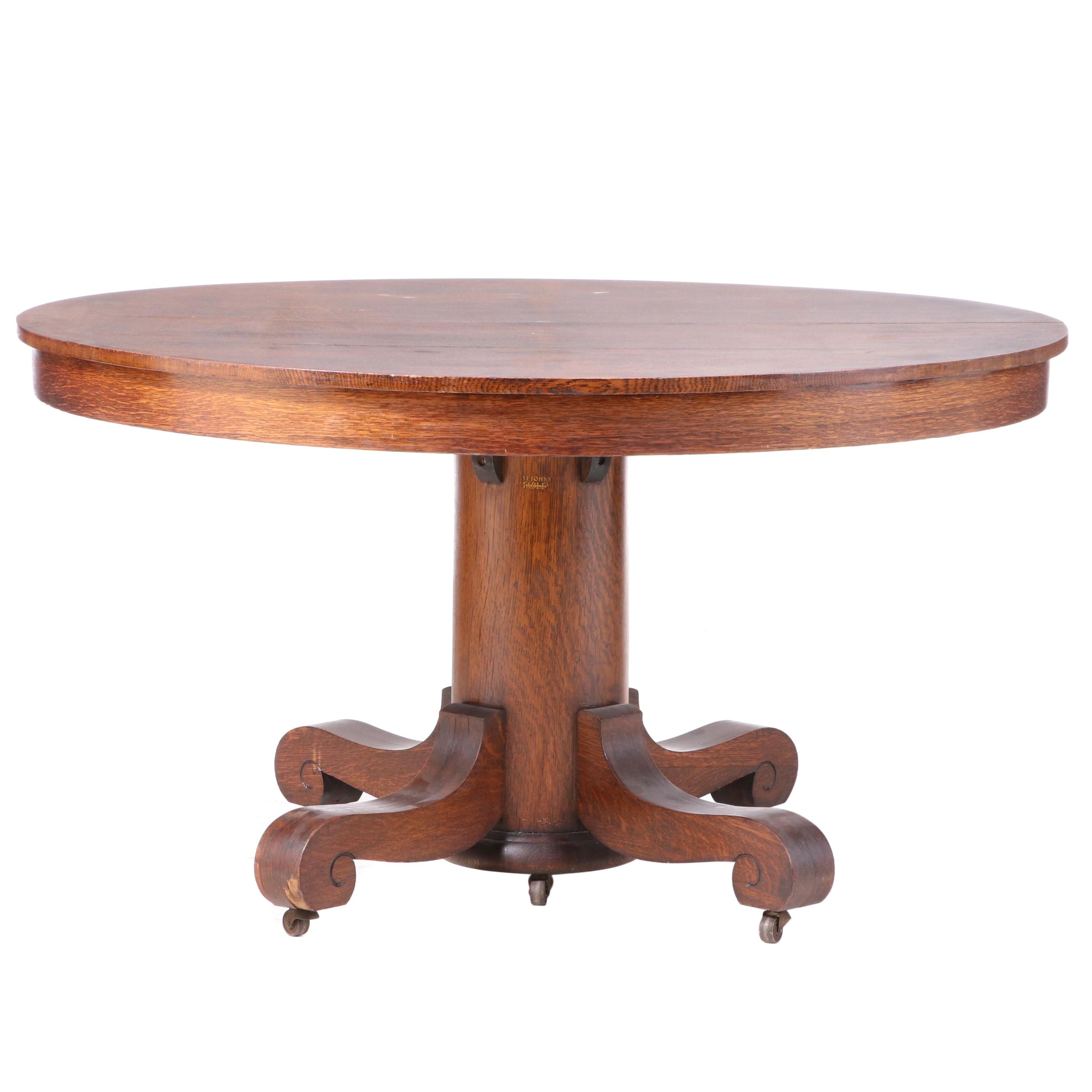 St. John's Tables Victorian Oak Pedestal Dining Table, Early 20th Century