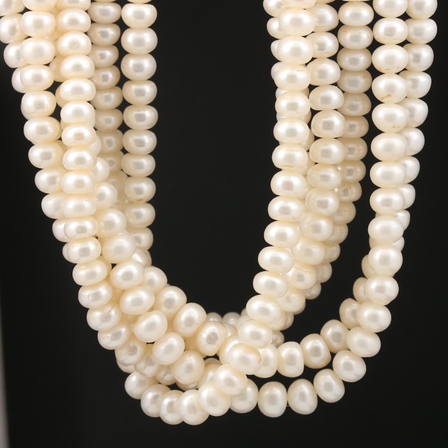 Pearl Torsade Necklace with 14K Ribbed Barrel Clasp