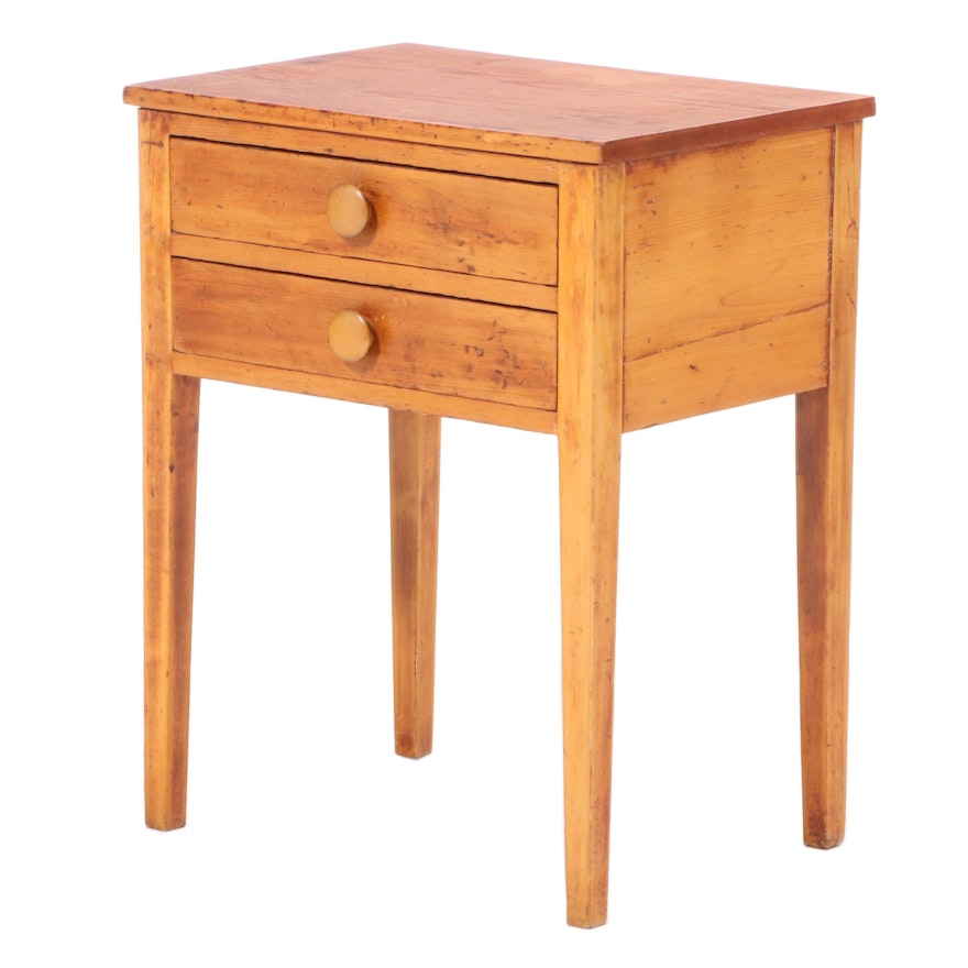 American Primitive Pine Two-Drawer Side Table, 19th Century
