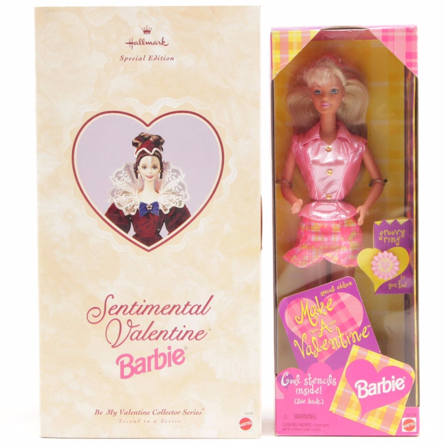 Valentine Barbies Including "Sentimental" and "Make a Valentine" In Boxes