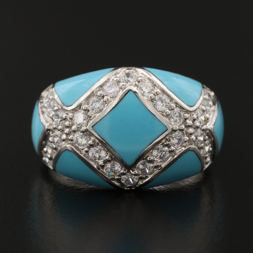 Sterling Silver Cubic Zirconia and Enamel Ring