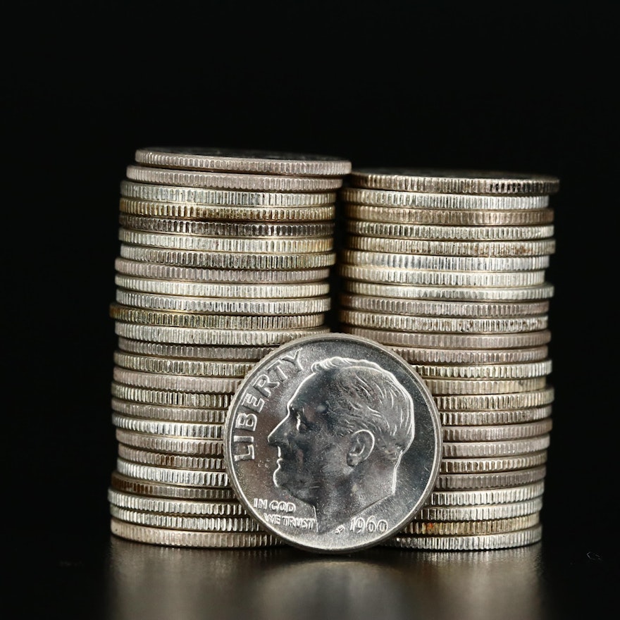 Roll of 100 High Grade Roosevelt Silver Dimes