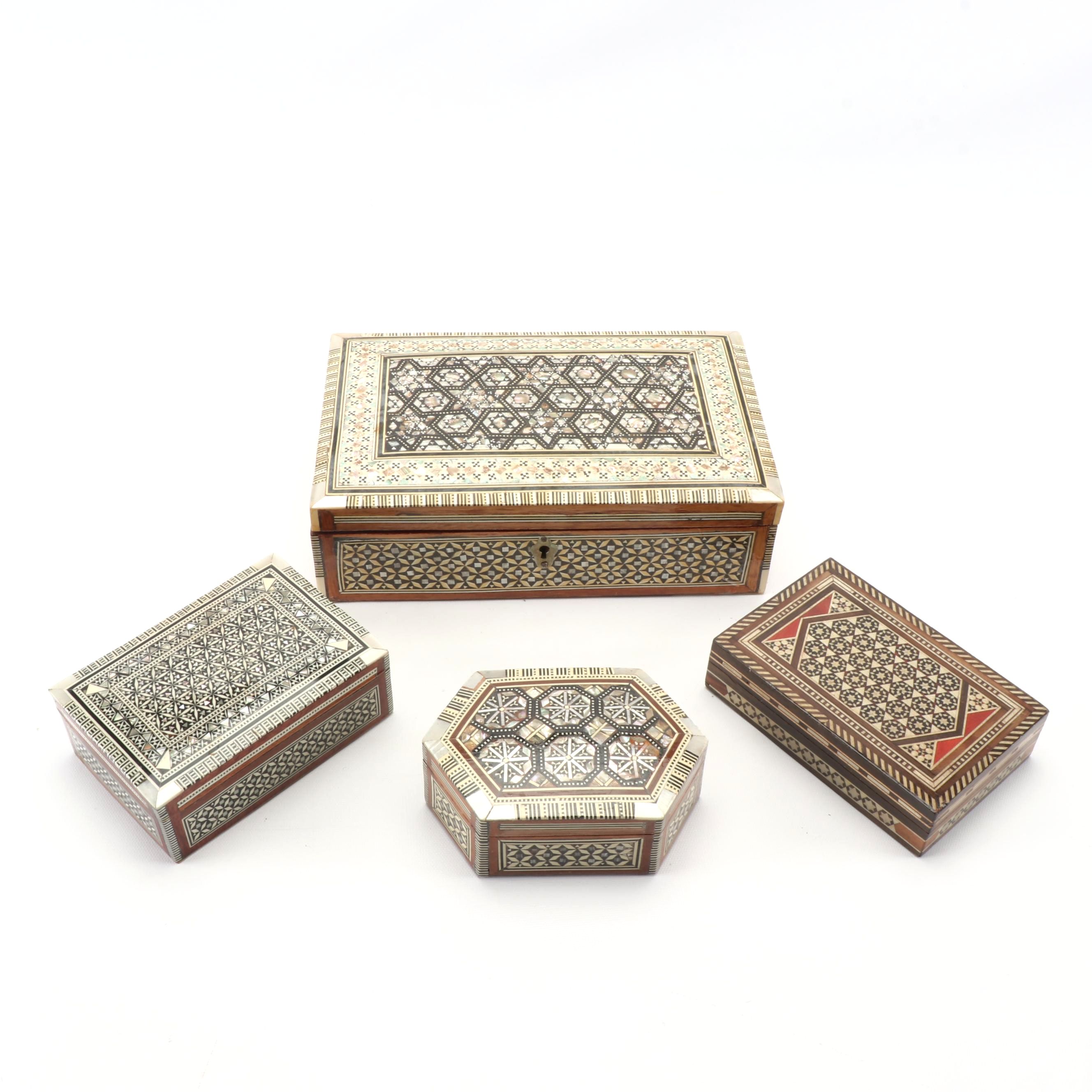 Abalone Inlaid Wooden Jewelry and Trinket Boxes