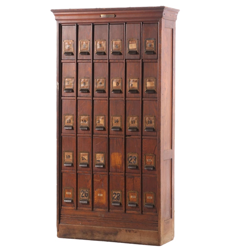 Tucker File Co. Oak Thirty-Drawer Filing Cabinet System, Early 20th Century