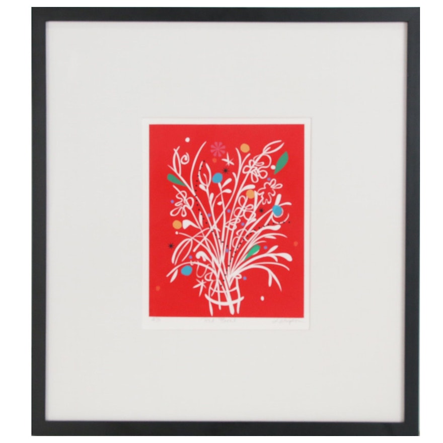 Laurie Wright Serigraph "Red Floral", circa 2012