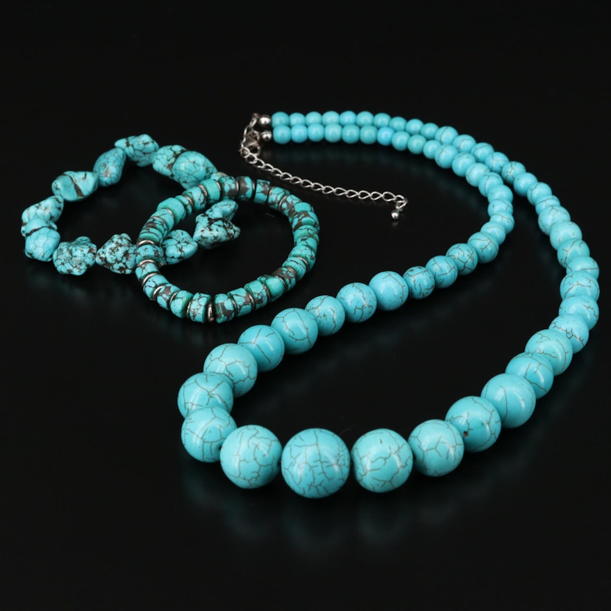 Magnesite and Imitation Turquoise Necklaces and Bracelet Selection