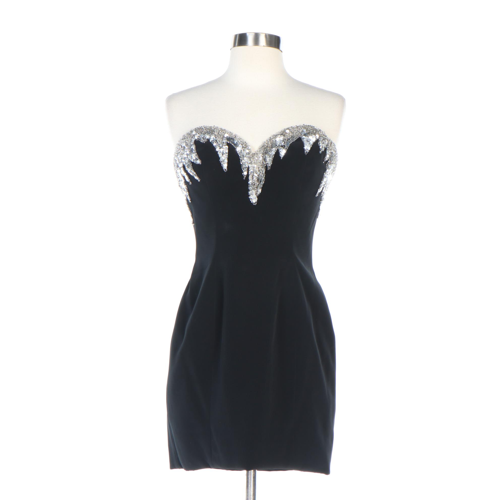 Bob Mackie Evening Sequined and Beaded Black Strapless Mini Dress