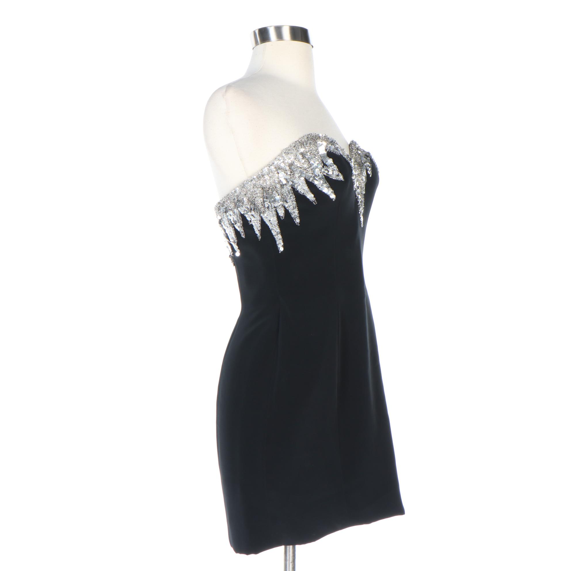 Bob Mackie Evening Sequined and Beaded Black Strapless Mini Dress