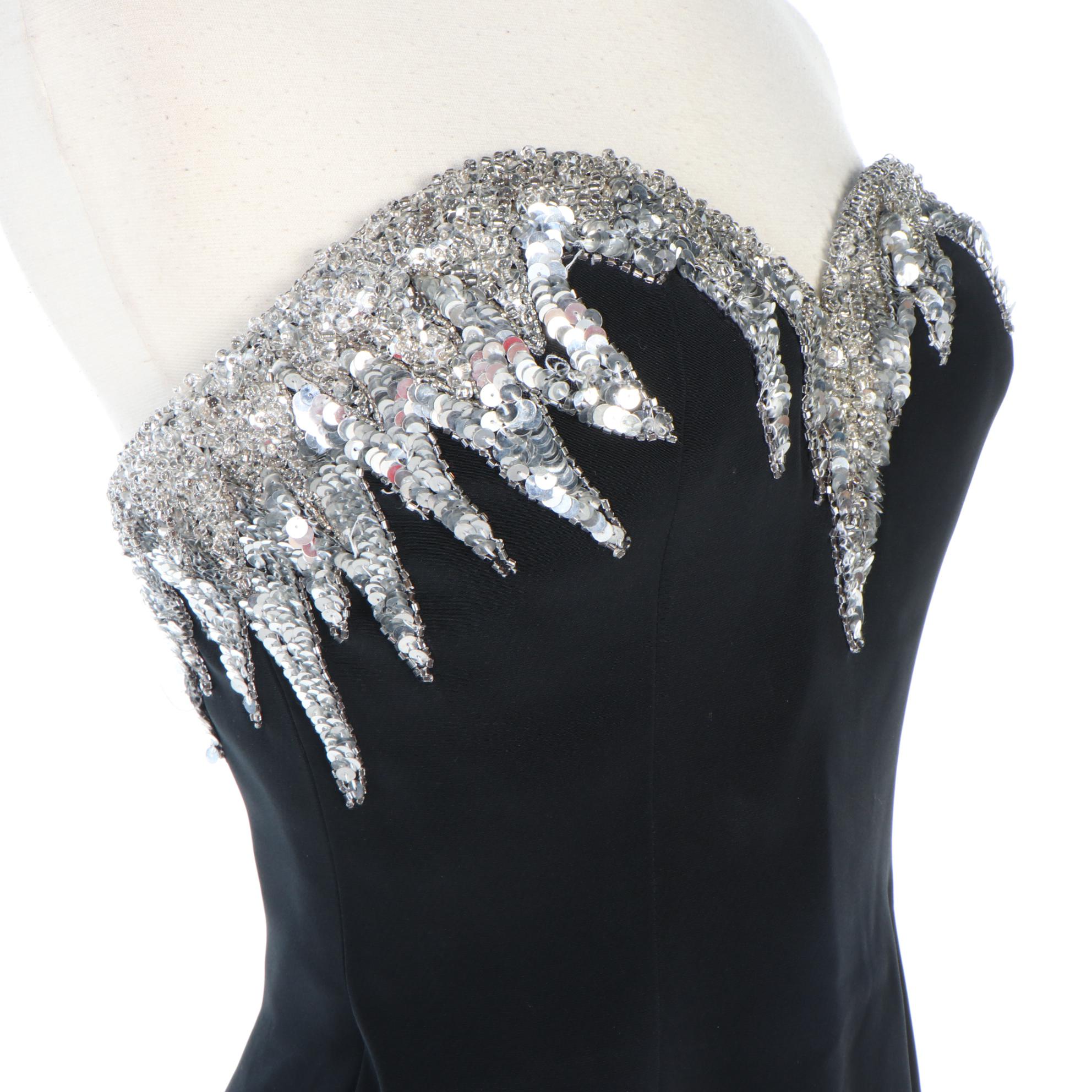 Bob Mackie Evening Sequined and Beaded Black Strapless Mini Dress