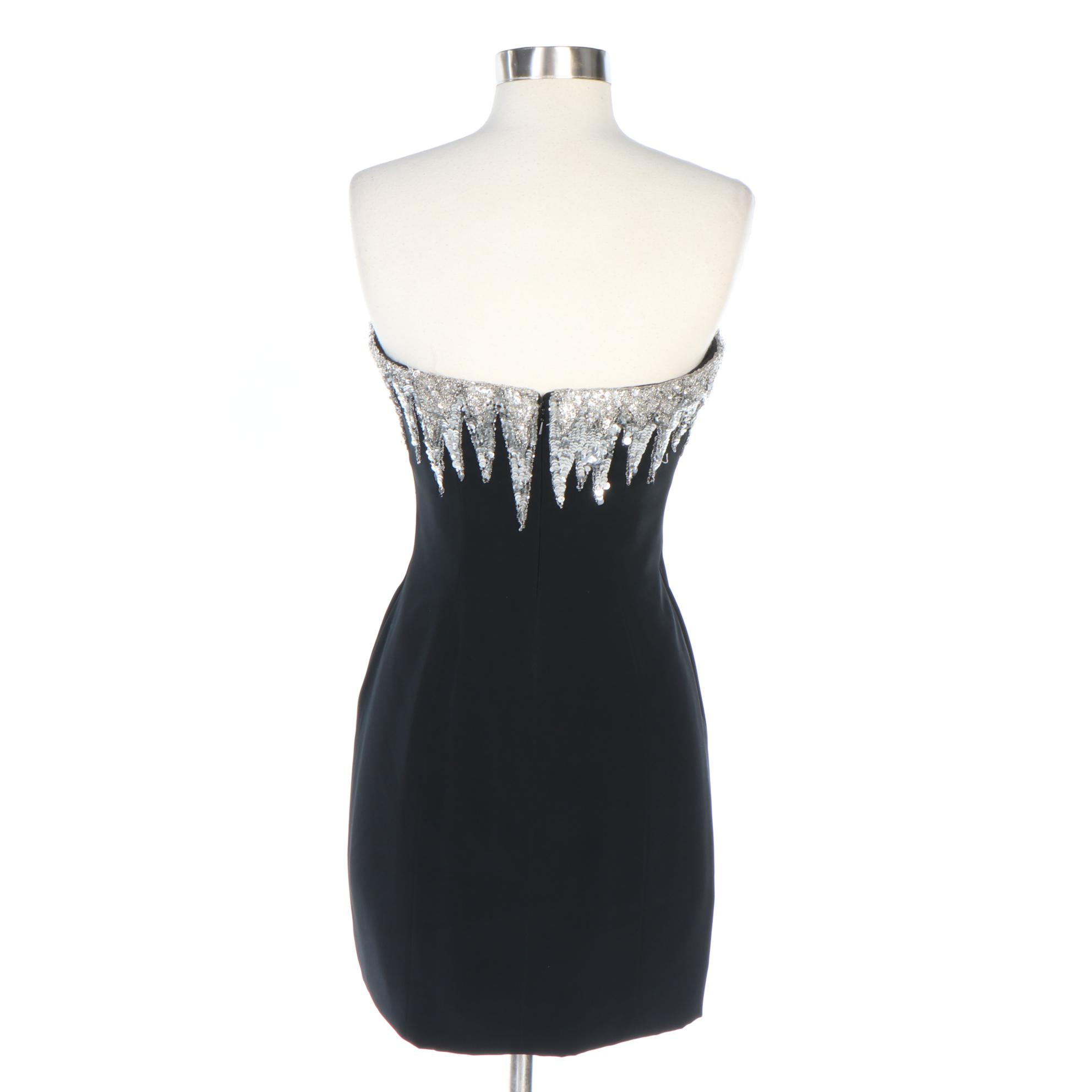 Bob Mackie Evening Sequined and Beaded Black Strapless Mini Dress