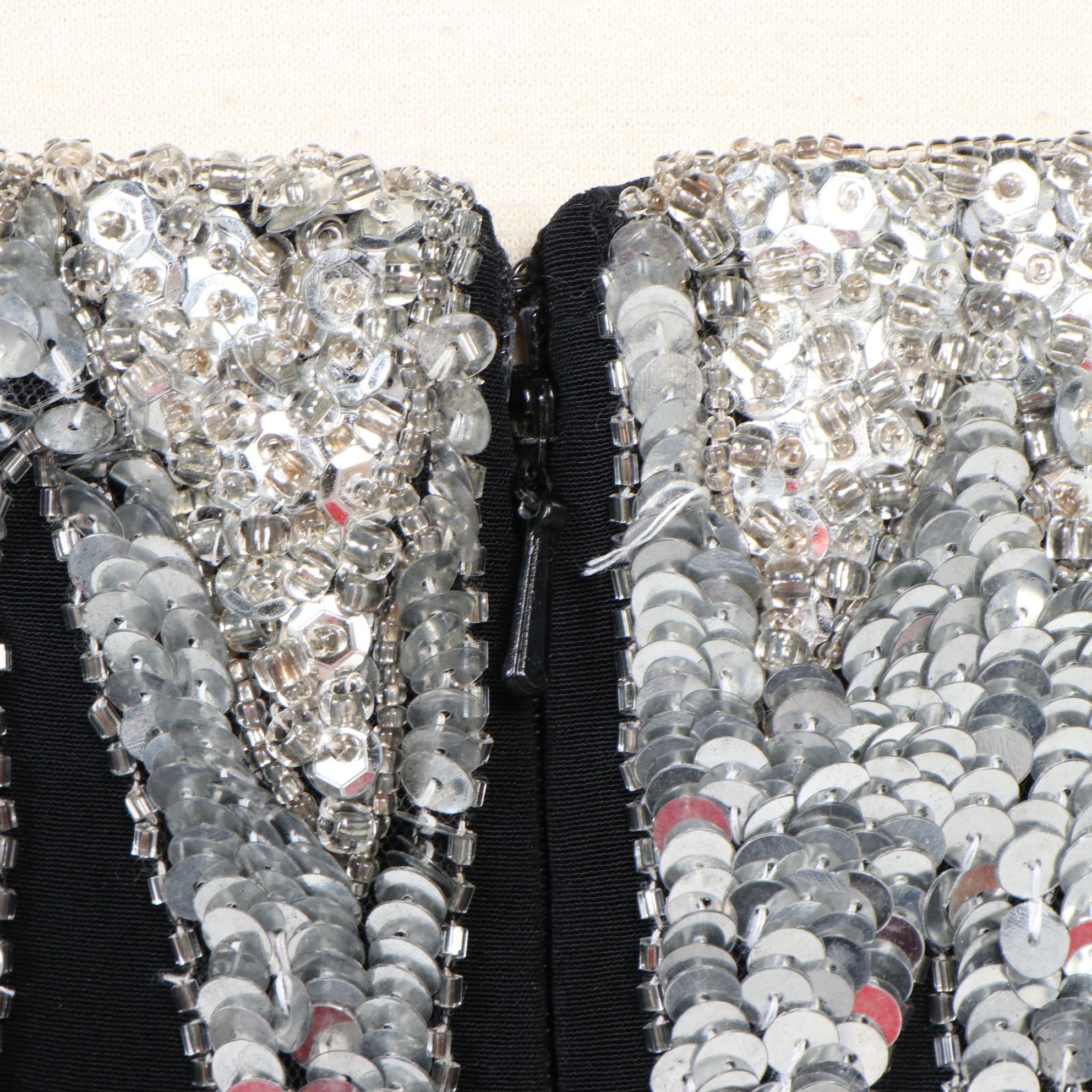 Bob Mackie Evening Sequined and Beaded Black Strapless Mini Dress