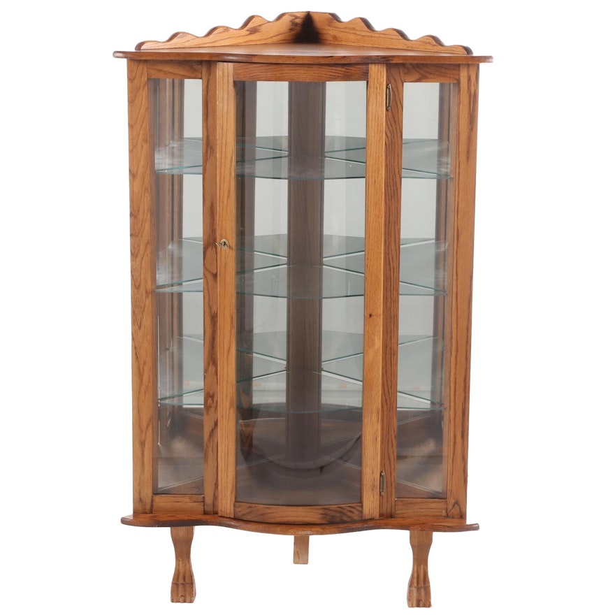 Illuminated Oak Corner Display Cabinet