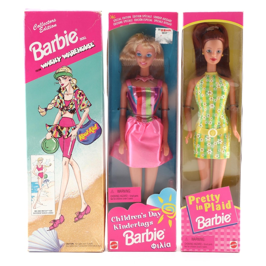 Mattel Pretty in Plaid, Wacky Warehouse, and Children's Day Barbie Dolls