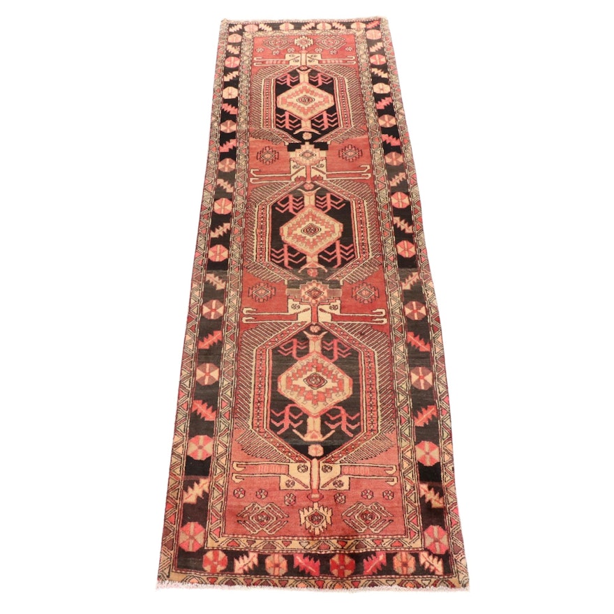 3'5 x 10'11 Hand-Knotted Persian Hamadan Wide Runner Rug, Late 20th Century