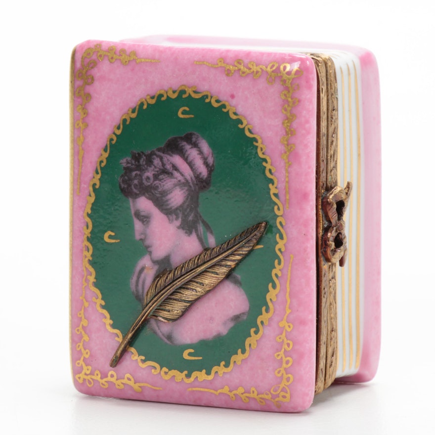 La Gloriette Hand-Painted Porcelain Book with Quill Limoges Box