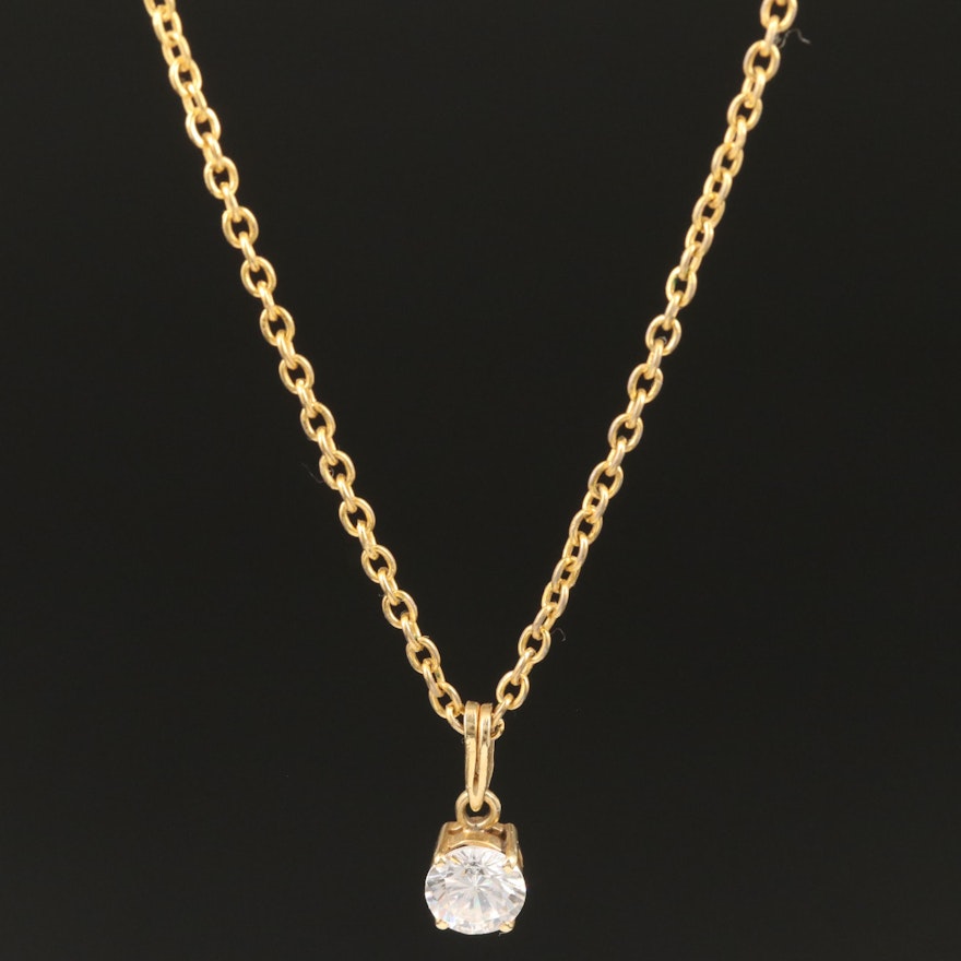 14K Cubic Zirconia Solitaire Pendant and Cable Link Chain Necklace