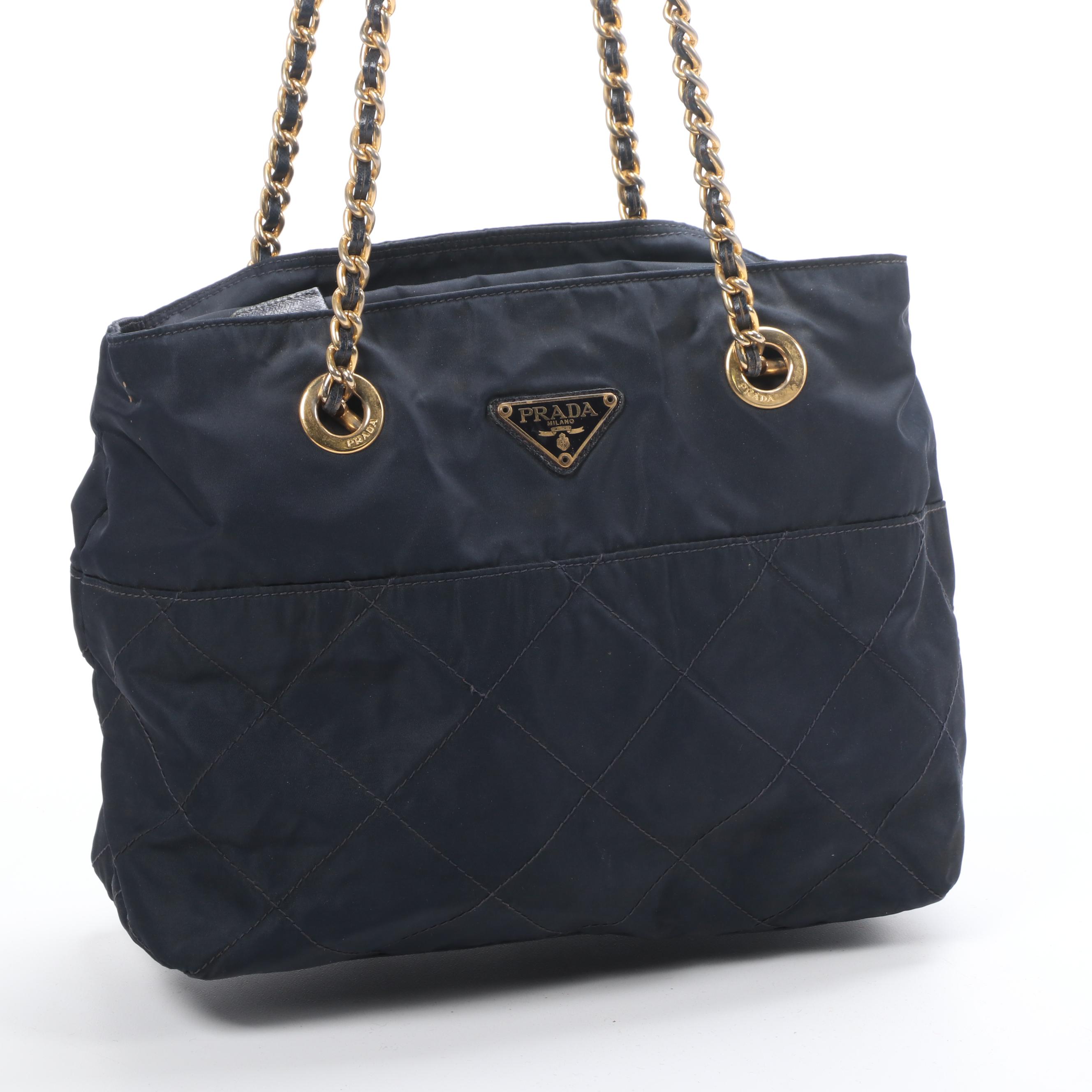 Prada Chain Strap Shoulder Bag in Black Quilted Tessuto Nylon
