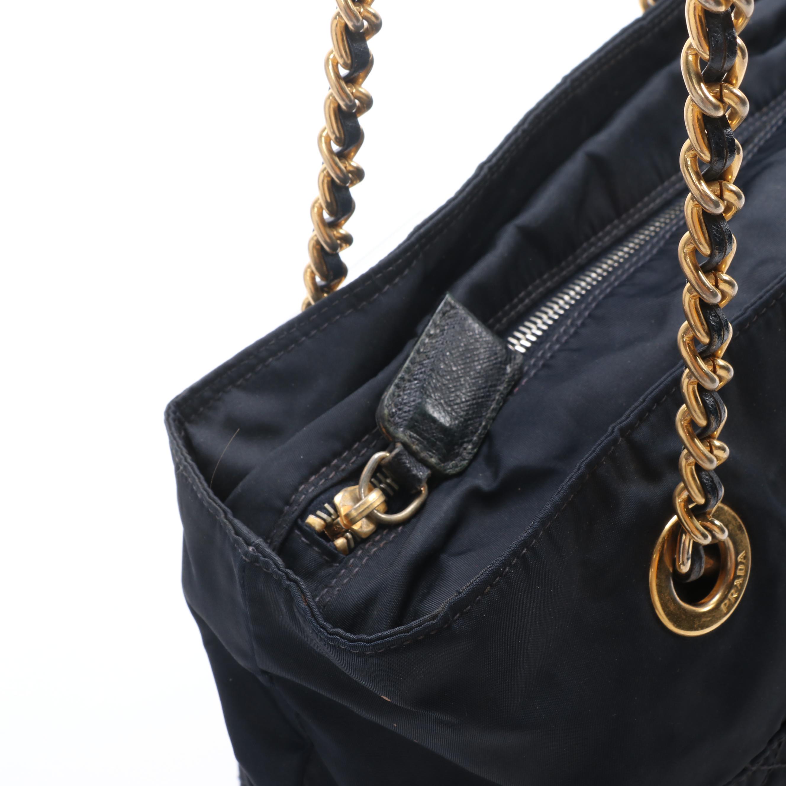 Prada Chain Strap Shoulder Bag in Black Quilted Tessuto Nylon