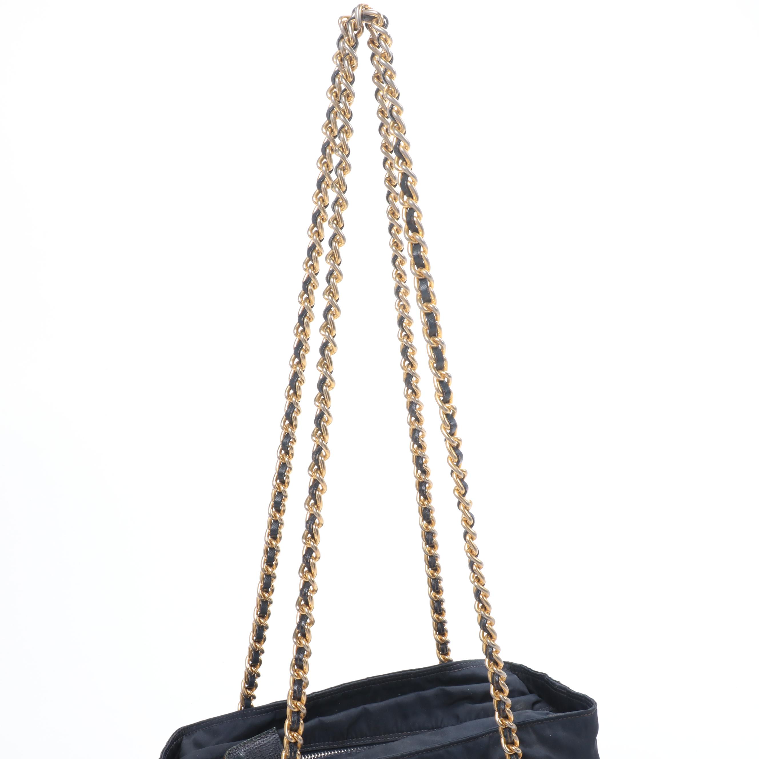 Prada Chain Strap Shoulder Bag in Black Quilted Tessuto Nylon