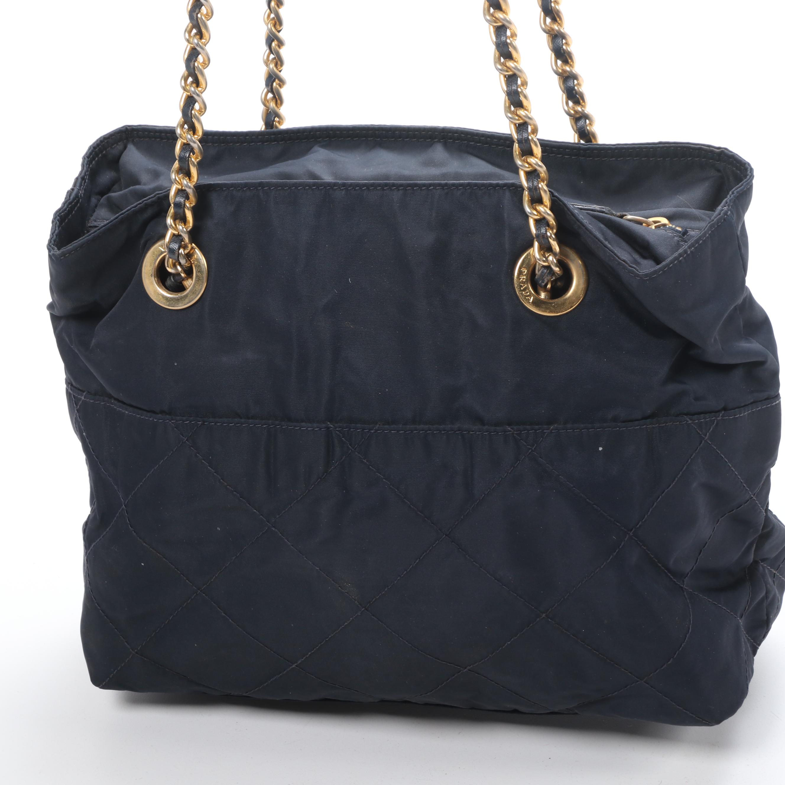 Prada Chain Strap Shoulder Bag in Black Quilted Tessuto Nylon