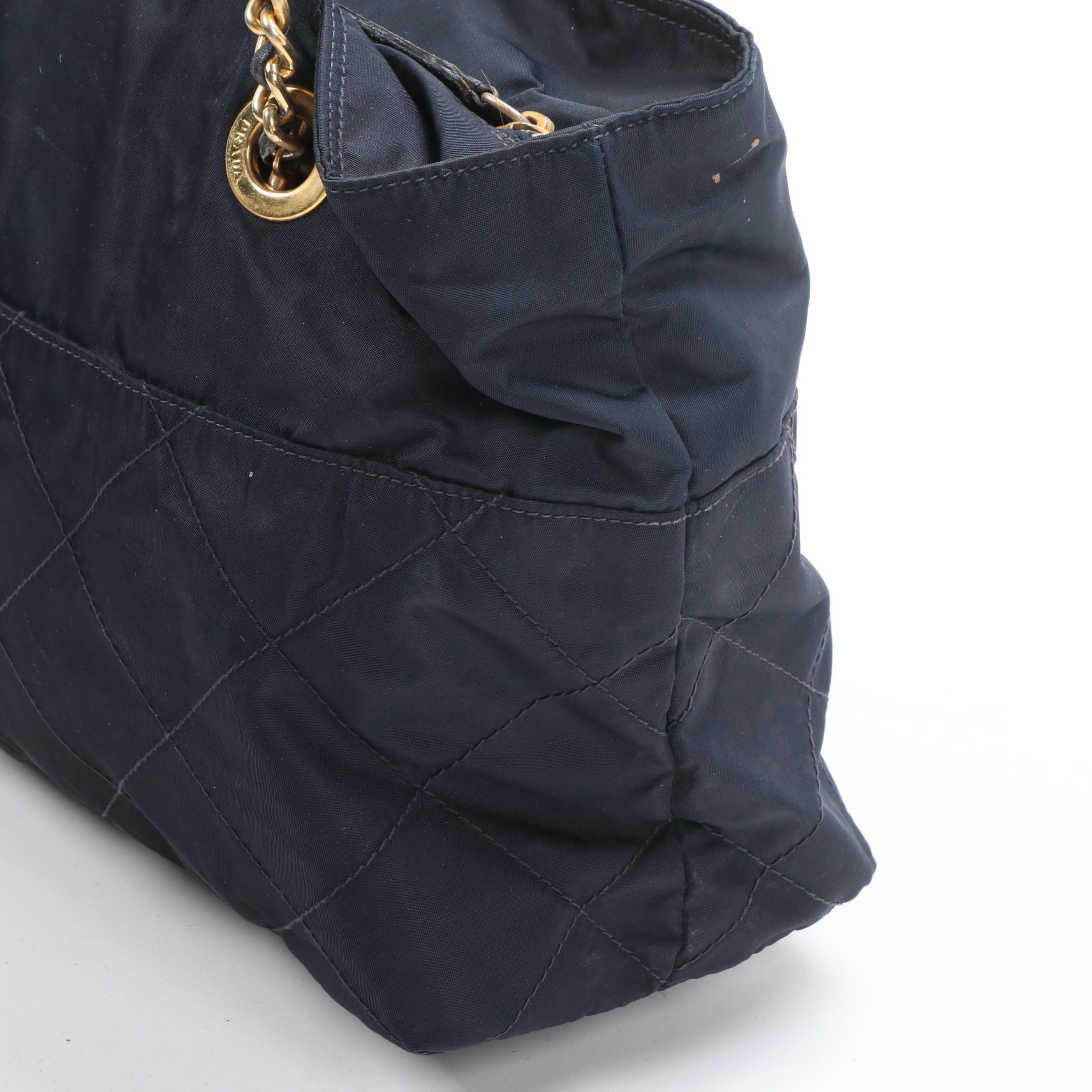 Prada Chain Strap Shoulder Bag in Black Quilted Tessuto Nylon