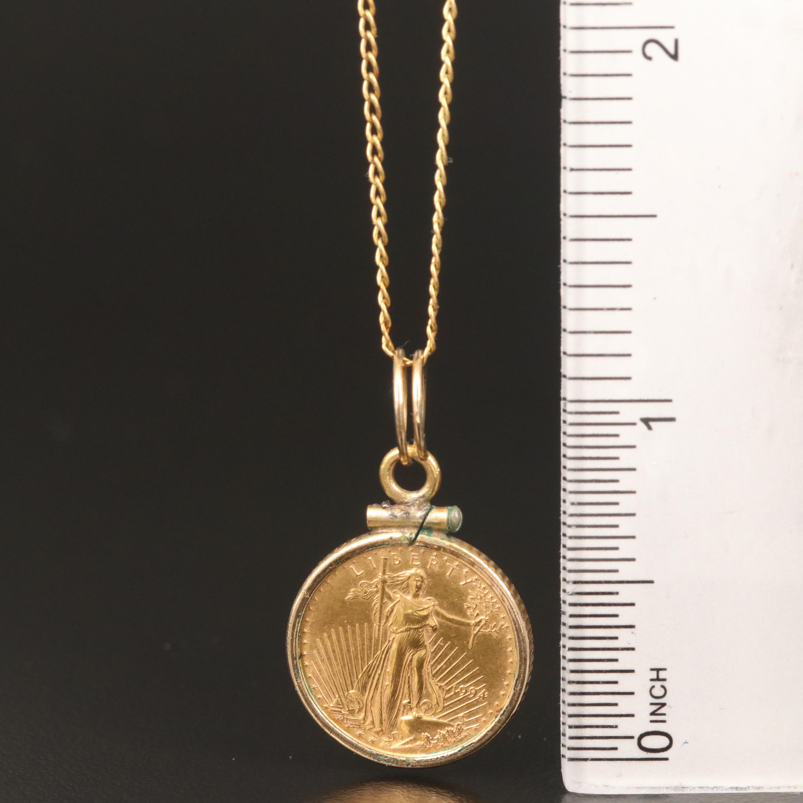 1994 American Eagle Gold Bullion $5 Coin Pendant Necklace