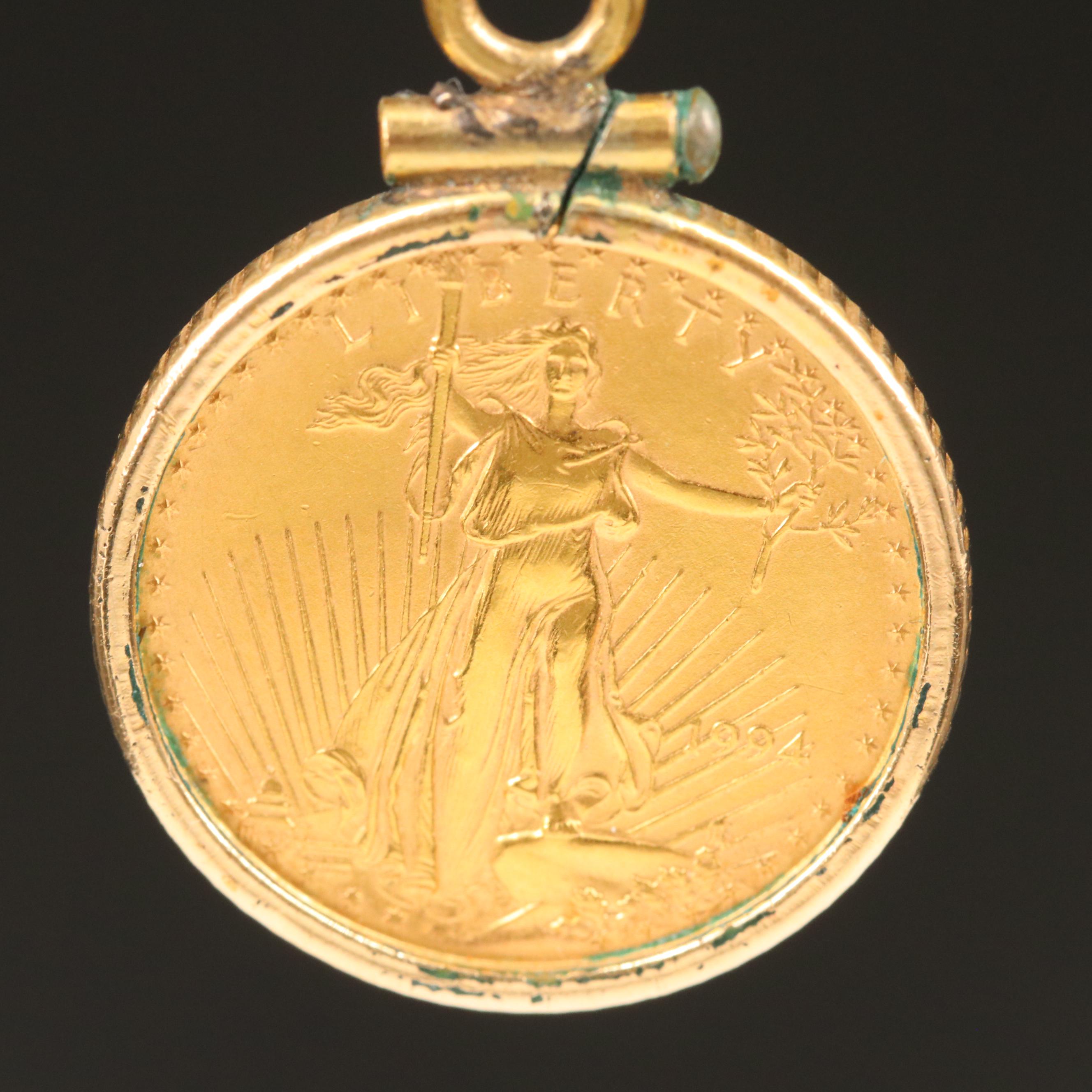 1994 American Eagle Gold Bullion $5 Coin Pendant Necklace