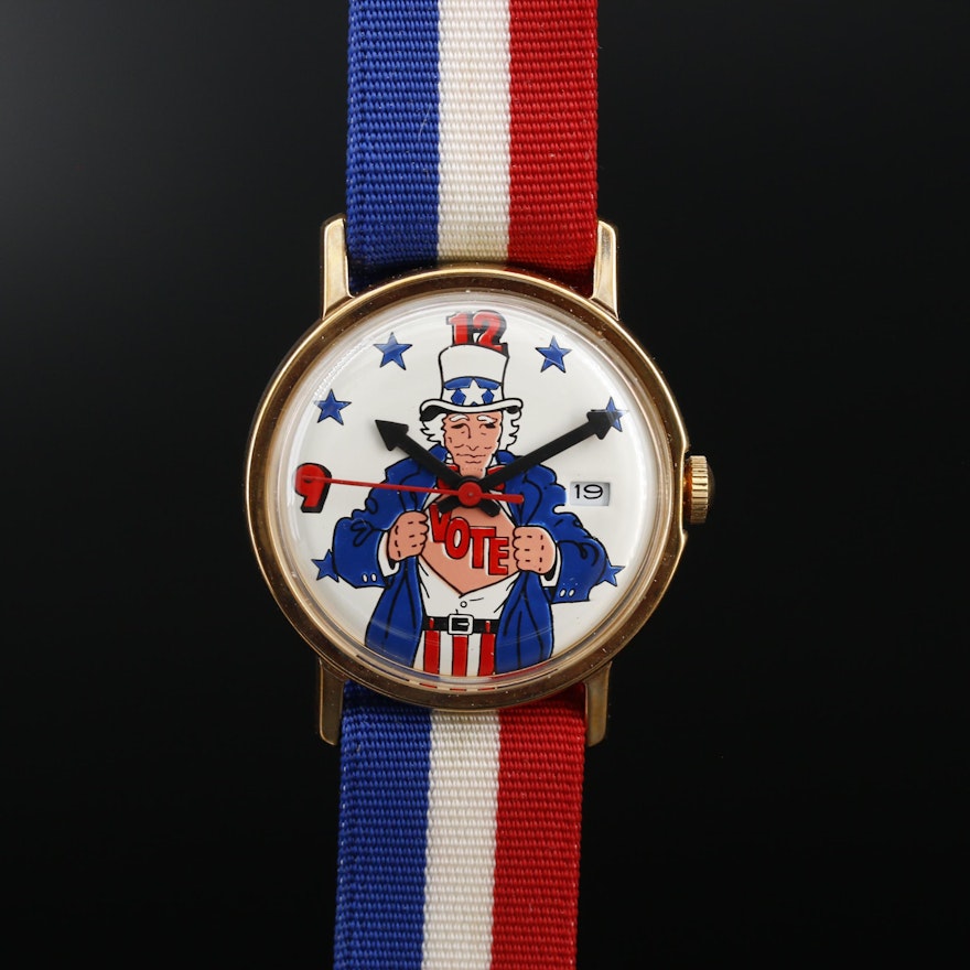 Patriotic Uncle Sam Vote Stem Wind Wristwatch