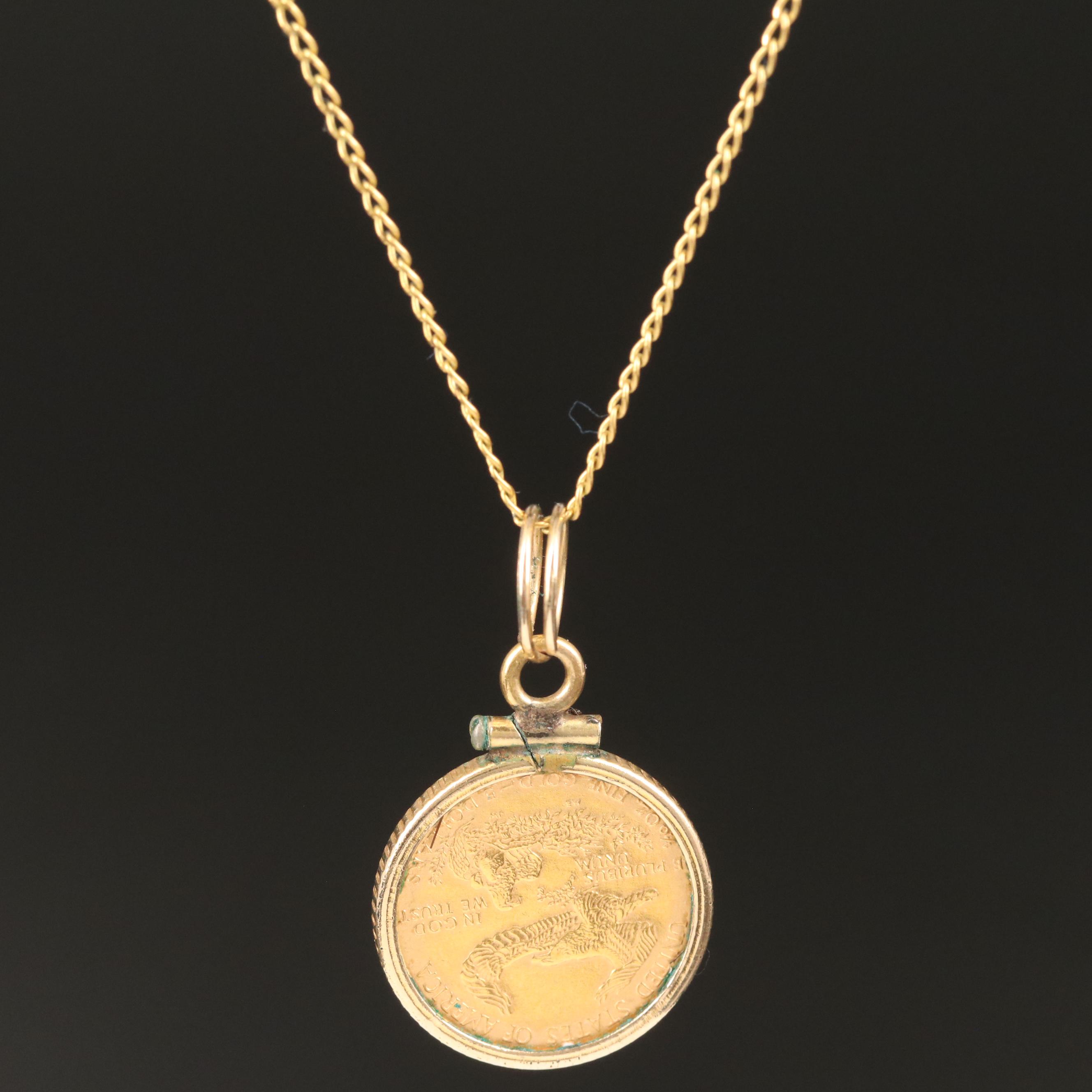 1994 American Eagle Gold Bullion $5 Coin Pendant Necklace