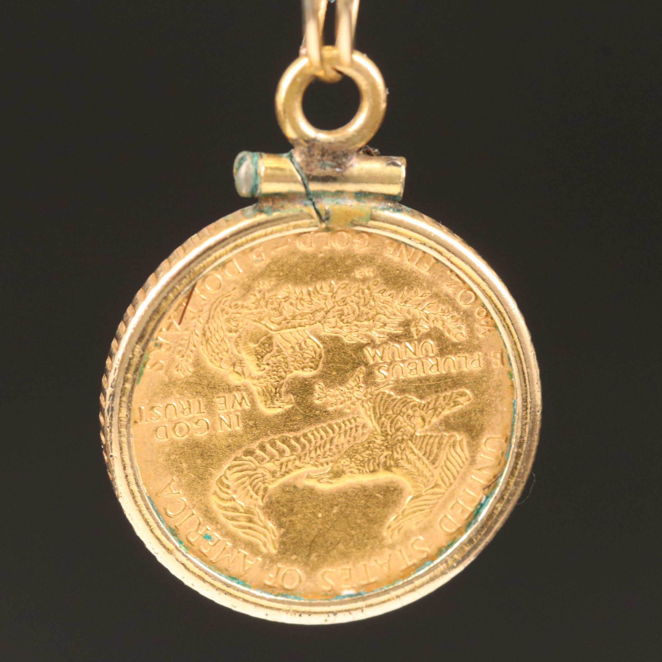 1994 American Eagle Gold Bullion $5 Coin Pendant Necklace