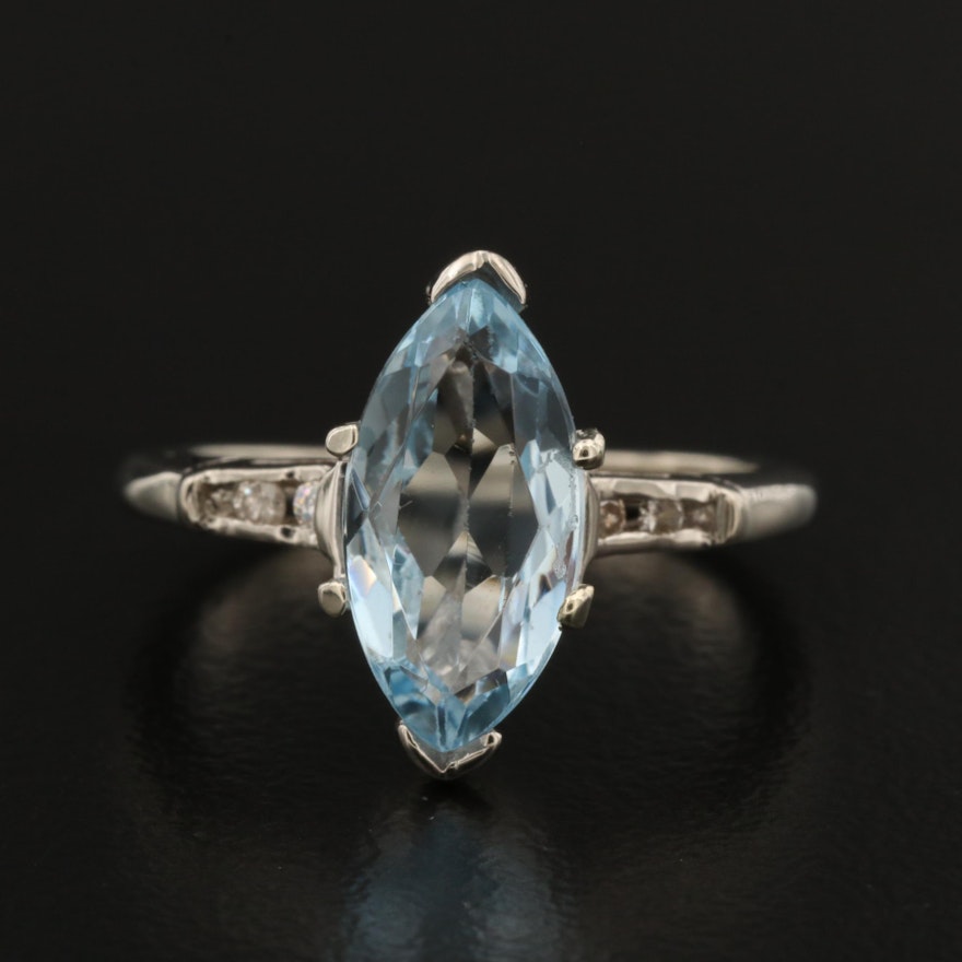 14K Aquamarine and Diamond Ring