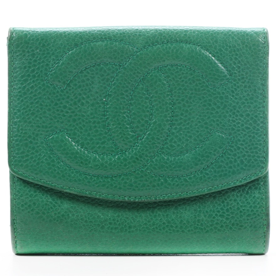 Chanel CC Bifold Wallet in Green Caviar Leather