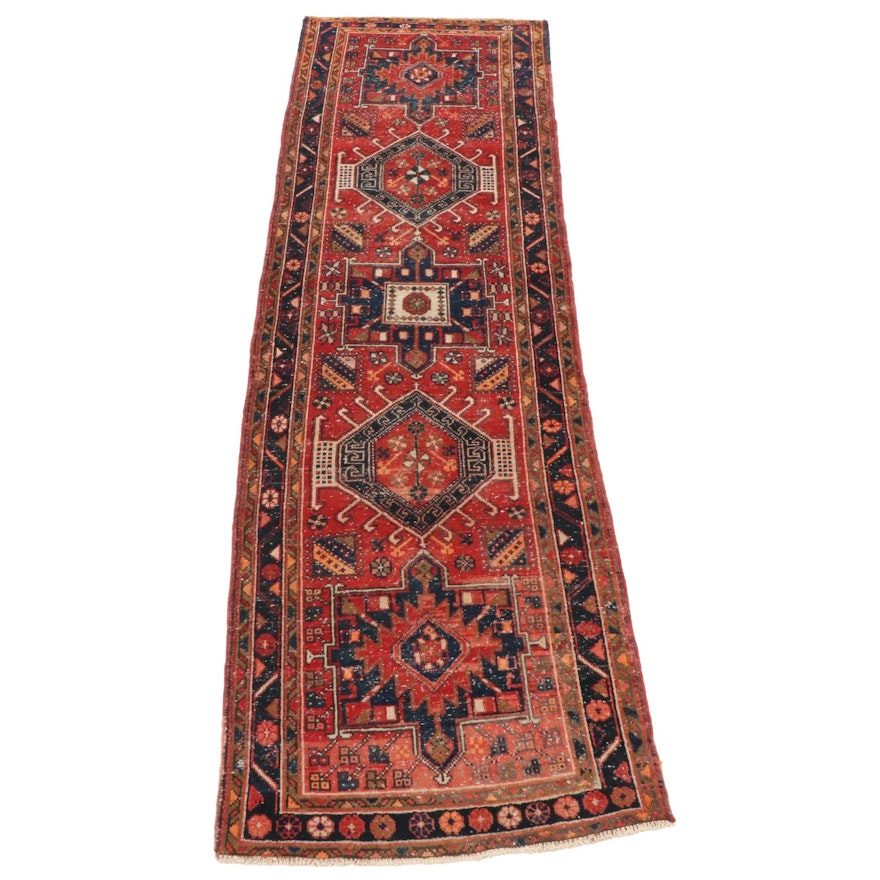 3'3 x 10'9 Hand-Knotted Persian Heriz Wide Runner Rug, Mid to Late 20th Century