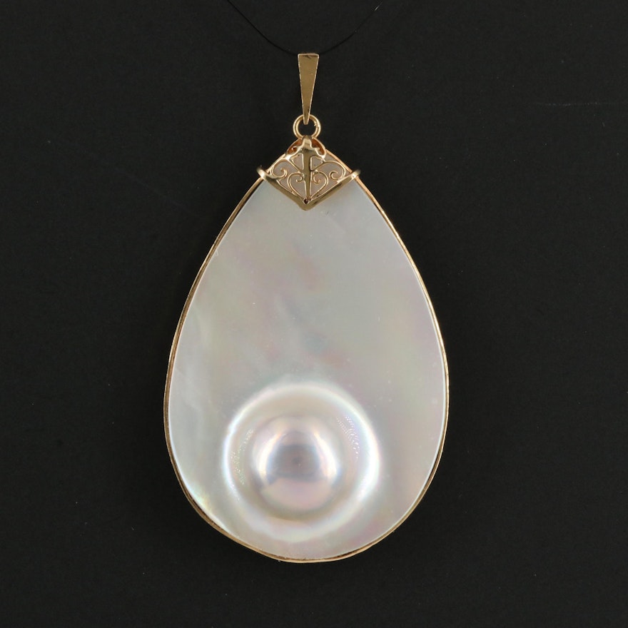 18K Gold Mabé Pearl Pendant