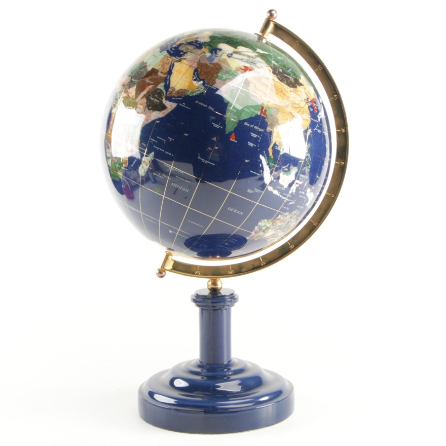 Semi-Precious Gemstone Inlay Desktop Globe