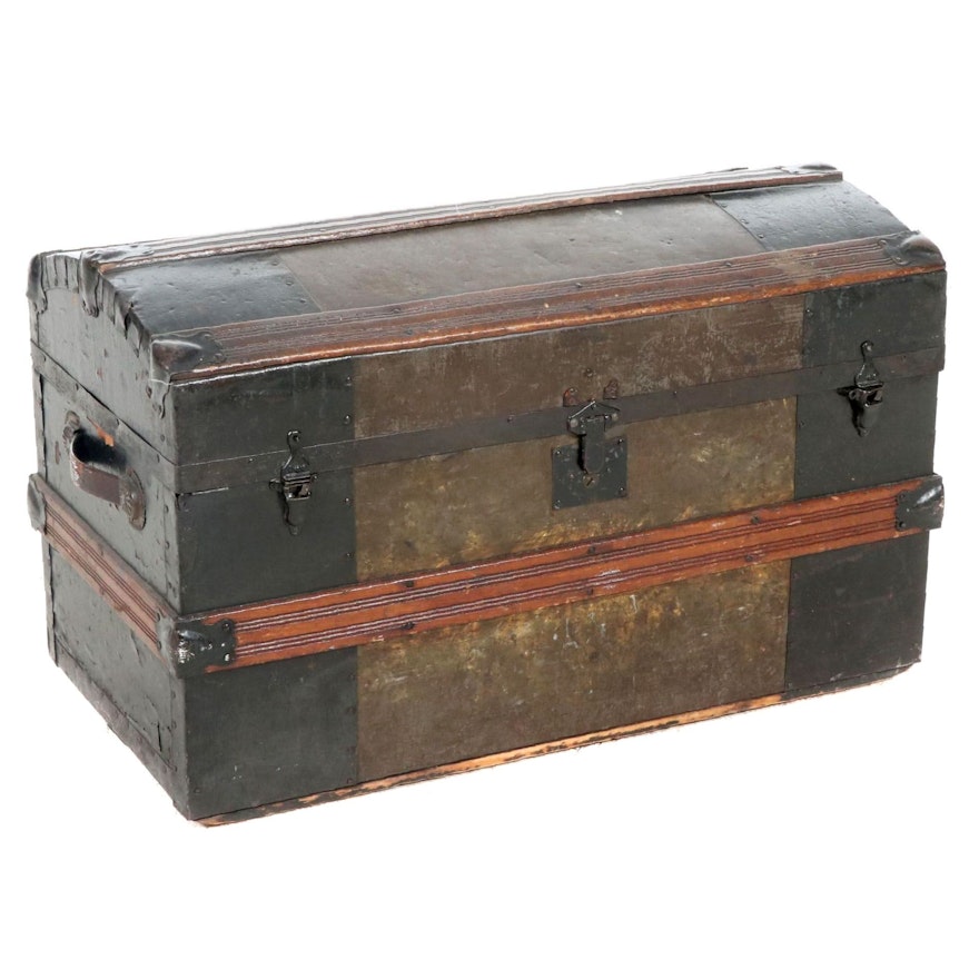 Victorian Wood and Metal Dome Top Steamer Trunk