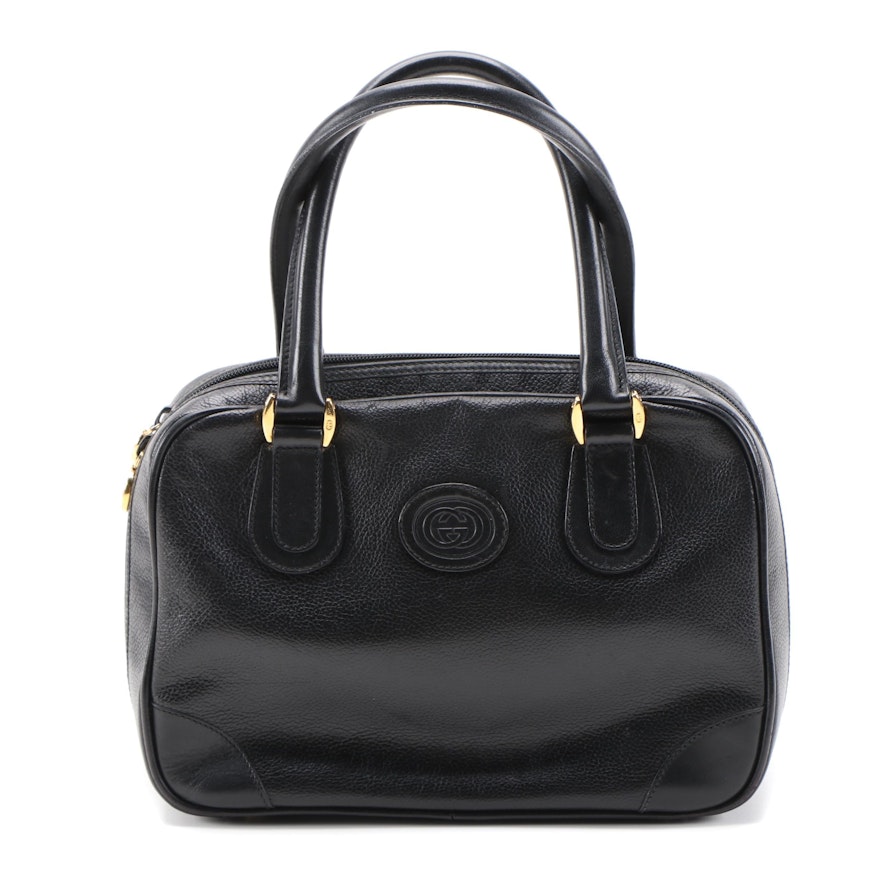 Gucci Black Grained Leather Top Handle Bag, Vintage